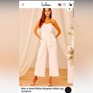 NWT Lulus white jumpsuit size large— never worn! Perfect for bridal events :)